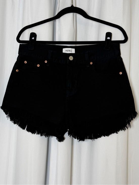 pistola Pants - Pistola Black High Rise Denim Shorts Raw Frayed Hem 100% Cotton Women 27